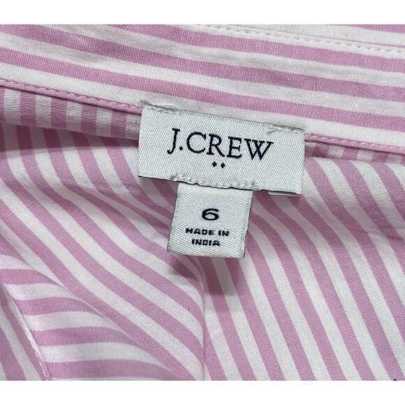 J Crew Collared Puff Sleeve Mini Striped Shirt Dress Womens 6 Petal Pink Girly - Picture 6 of 8